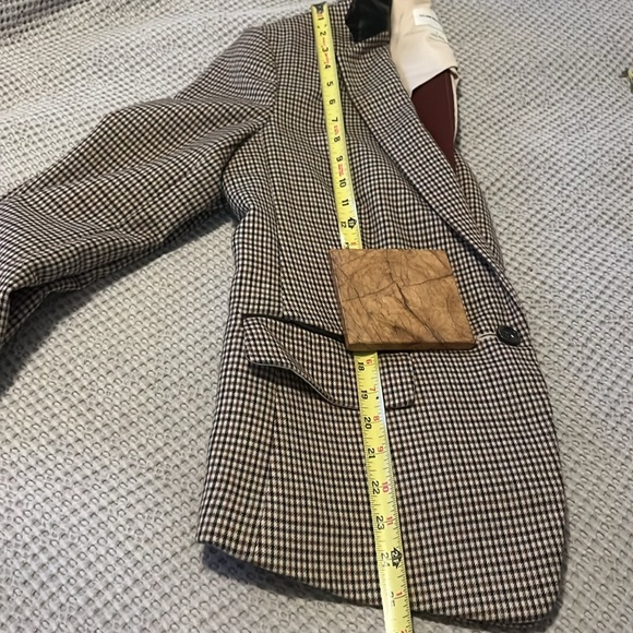 Club Monaco Plaid Checked Neutral Leather Collar Trim Blazer Jacket Sz 6